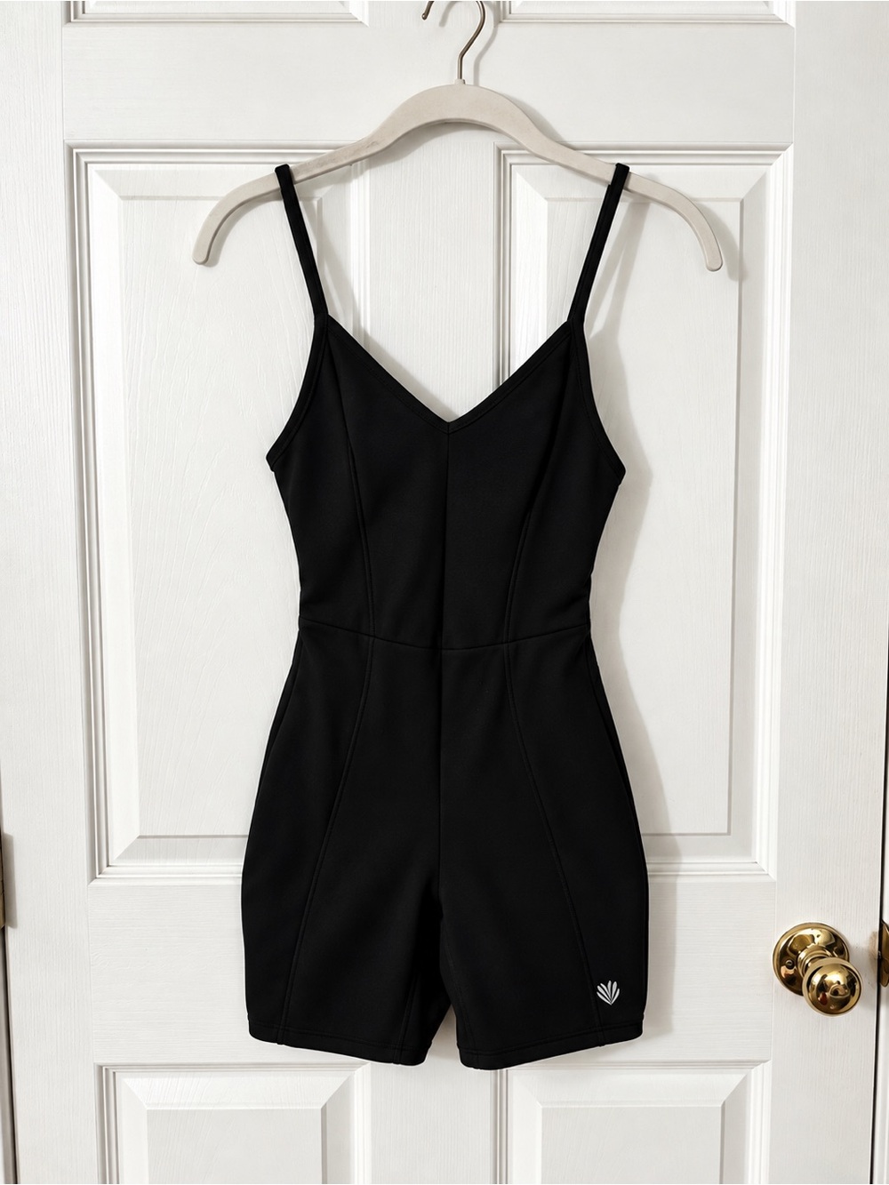 Black Women's Athletic Romper with Spaghetti Straps